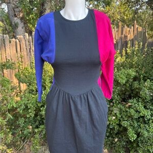 Vintage Colorblock Long Sleeve Mini Dress